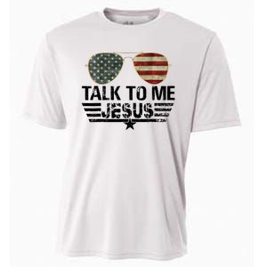 Talk To Me Jesus Glasses US Flag Cooling Performance Crew T-Shirt