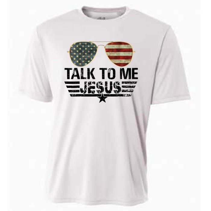 Talk To Me Jesus Glasses US Flag Cooling Performance Crew T-Shirt