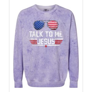 Talk To Me Jesus Glasses US Flag Colorblast Crewneck Sweatshirt