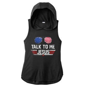 Talk To Me Jesus Glasses US Flag Ladies PosiCharge Tri-Blend Wicking Draft Hoodie Tank