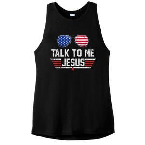 Talk To Me Jesus Glasses US Flag Ladies PosiCharge Tri-Blend Wicking Tank