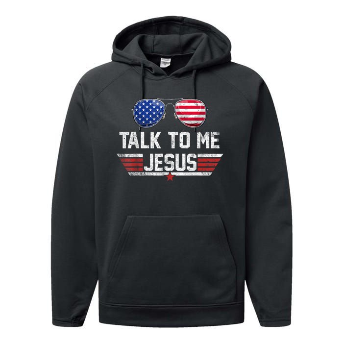 Talk To Me Jesus Glasses US Flag Performance Fleece Hoodie