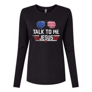 Talk To Me Jesus Glasses US Flag Womens Cotton Relaxed Long Sleeve T-Shirt