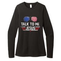 Talk To Me Jesus Glasses US Flag Womens CVC Long Sleeve Shirt