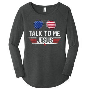 Talk To Me Jesus Glasses US Flag Women's Perfect Tri Tunic Long Sleeve Shirt