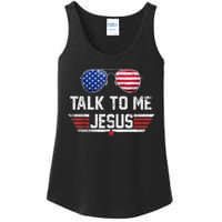 Talk To Me Jesus Glasses US Flag Ladies Essential Tank