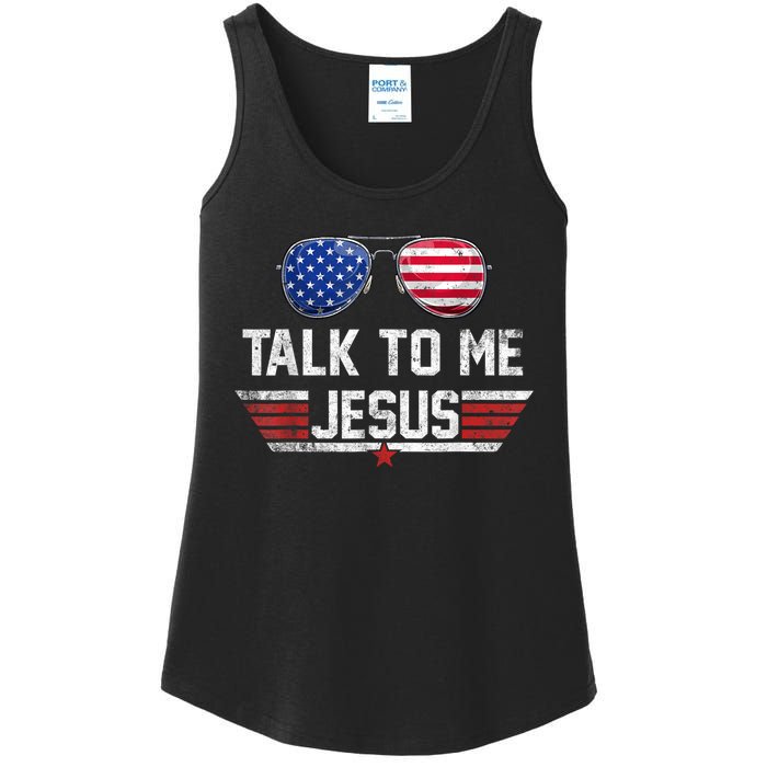 Talk To Me Jesus Glasses US Flag Ladies Essential Tank