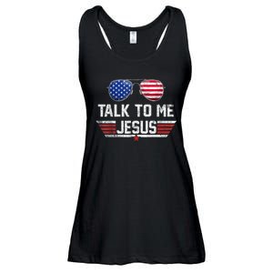 Talk To Me Jesus Glasses US Flag Ladies Essential Flowy Tank