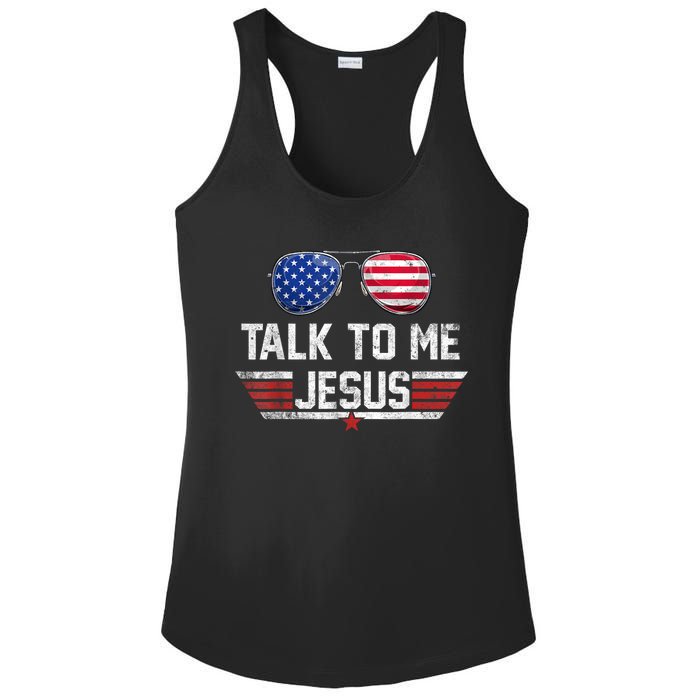 Talk To Me Jesus Glasses US Flag Ladies PosiCharge Competitor Racerback Tank