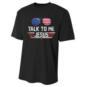 Talk To Me Jesus Glasses US Flag Performance Sprint T-Shirt