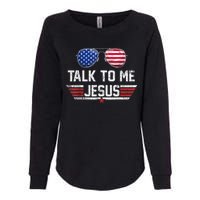 Talk To Me Jesus Glasses US Flag Womens California Wash Sweatshirt