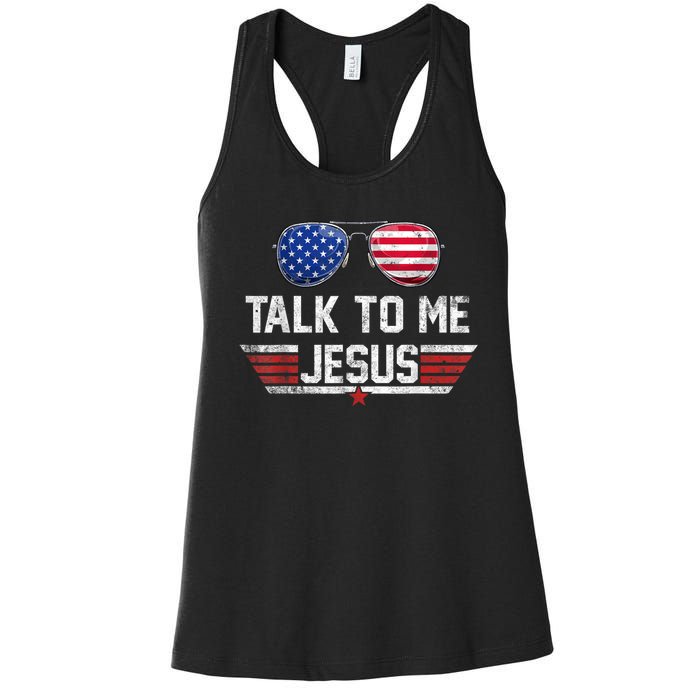 Talk To Me Jesus Glasses US Flag Women's Racerback Tank