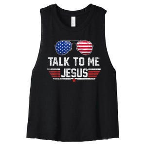 Talk To Me Jesus Glasses US Flag Women's Racerback Cropped Tank