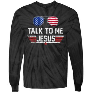 Talk To Me Jesus Glasses US Flag Tie-Dye Long Sleeve Shirt