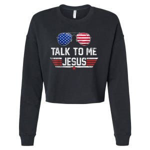 Talk To Me Jesus Glasses US Flag Cropped Pullover Crew