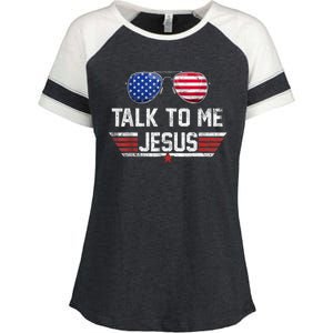 Talk To Me Jesus Glasses US Flag Enza Ladies Jersey Colorblock Tee