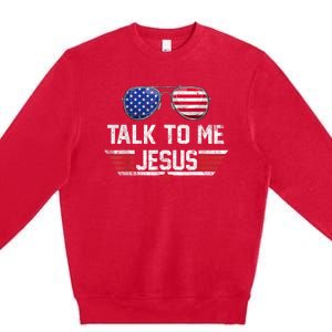 Talk To Me Jesus Glasses US Flag Premium Crewneck Sweatshirt