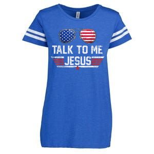 Talk To Me Jesus Glasses US Flag Enza Ladies Jersey Football T-Shirt