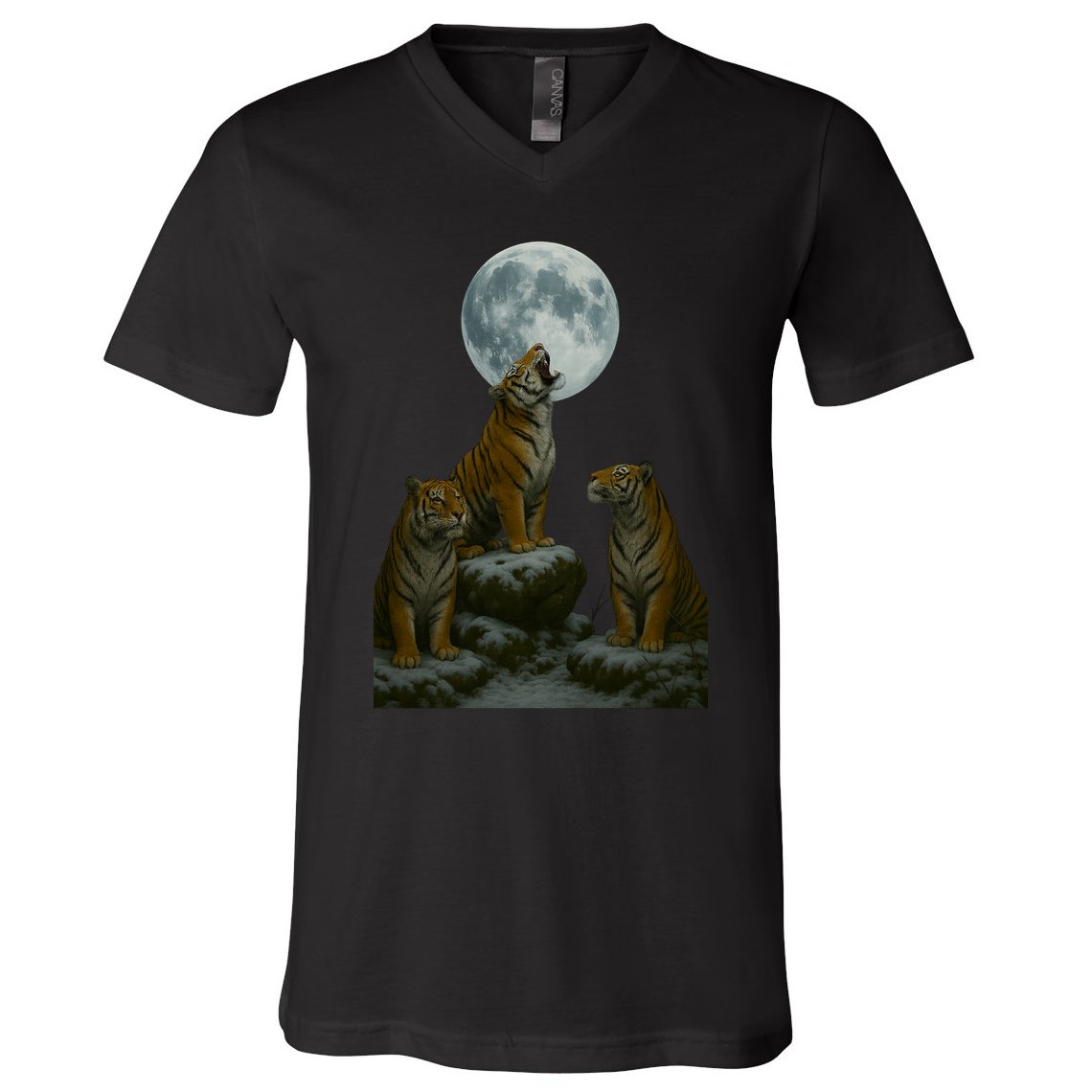 Three Tigers Moon V-Neck T-Shirt