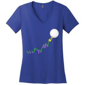 To The Moon Uptrend Trader Funny Gift Women's V-Neck T-Shirt