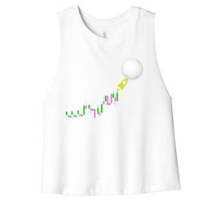 To The Moon Uptrend Trader Funny Gift Women's Racerback Cropped Tank