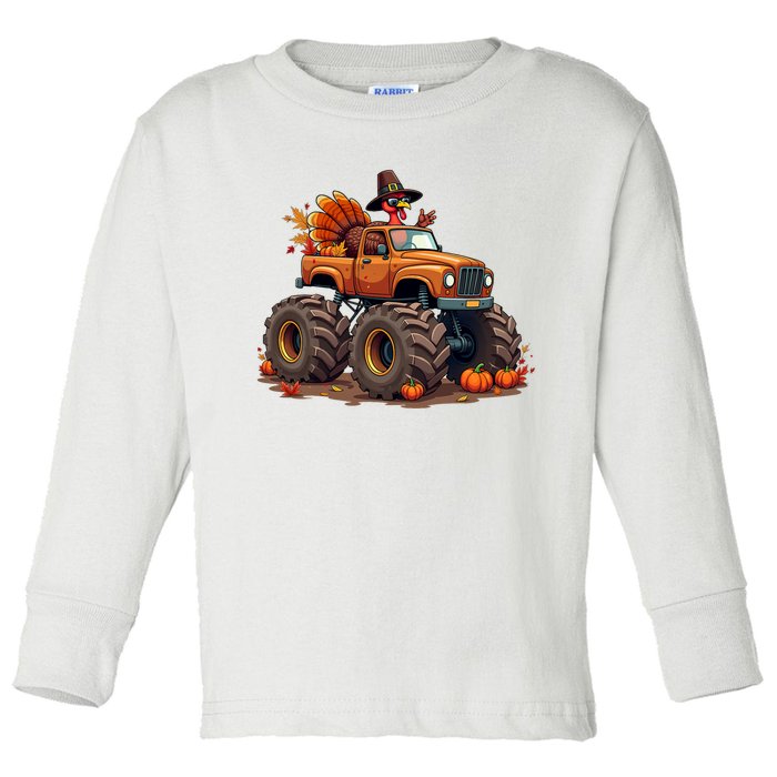 Thanksgiving Turkey Monster Truck Toddler Long Sleeve Shirt