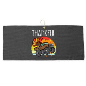 Thankful Turkey Monster Truck Retro Thanksgiving Large Microfiber Waffle Golf Towel