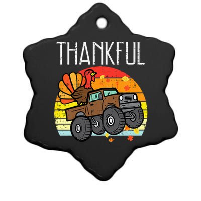 Thankful Turkey Monster Truck Retro Thanksgiving Ceramic Star Ornament