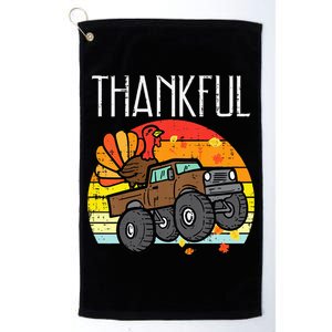 Thankful Turkey Monster Truck Retro Thanksgiving Platinum Collection Golf Towel