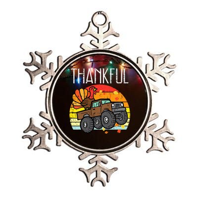 Thankful Turkey Monster Truck Retro Thanksgiving Metallic Star Ornament