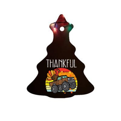 Thankful Turkey Monster Truck Retro Thanksgiving Ceramic Tree Ornament