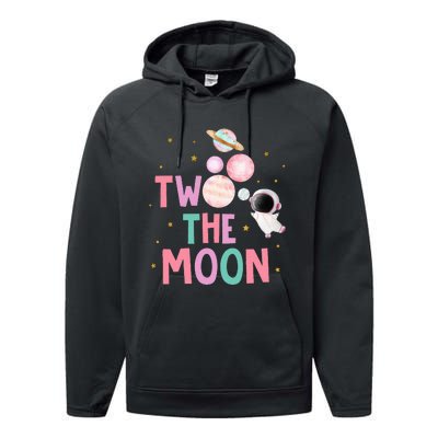 Two The Moon Birthday Outfit Girl 2 Year Old 2nd Bday Performance Fleece Hoodie