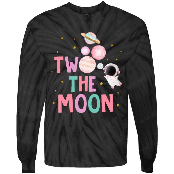 Two The Moon Birthday Outfit Girl 2 Year Old 2nd Bday Tie-Dye Long Sleeve Shirt