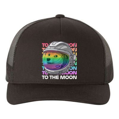 To The Moon Colorful Astronaut DOGE Cryptocurrency Yupoong Adult 5-Panel Trucker Hat