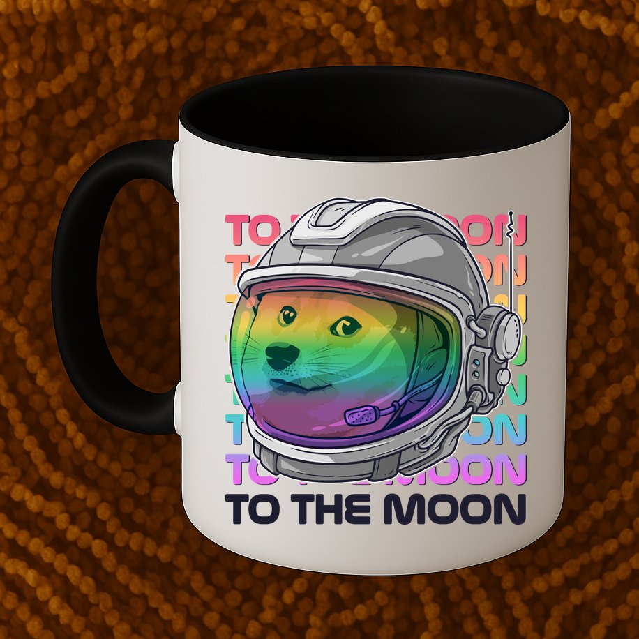 To The Moon Colorful Astronaut DOGE Cryptocurrency Mug