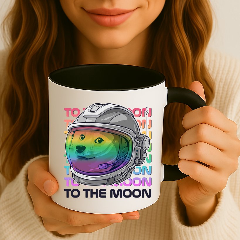 To The Moon Colorful Astronaut DOGE Cryptocurrency Mug