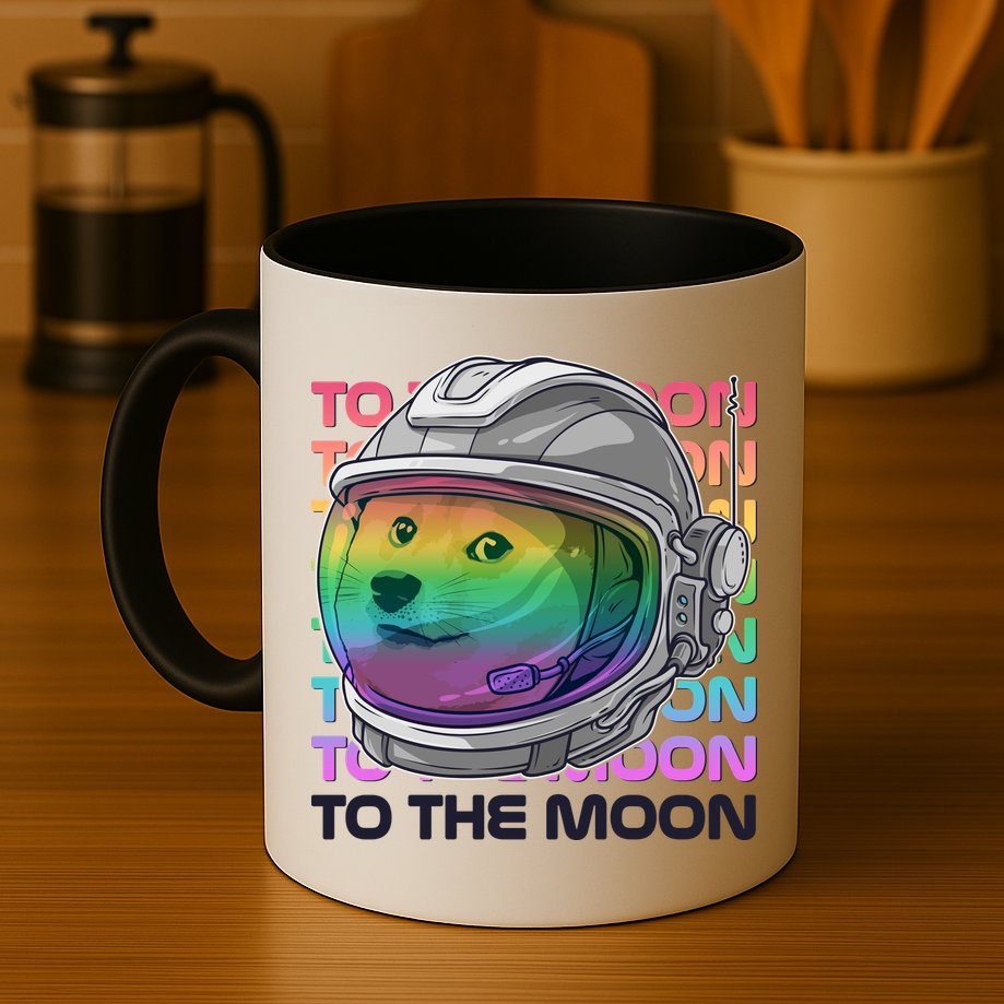 To The Moon Colorful Astronaut DOGE Cryptocurrency Mug