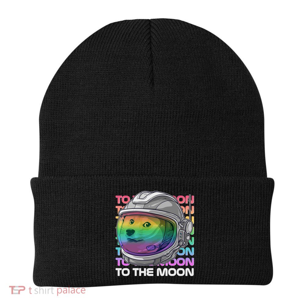 To The Moon Colorful Astronaut DOGE Cryptocurrency Beanie