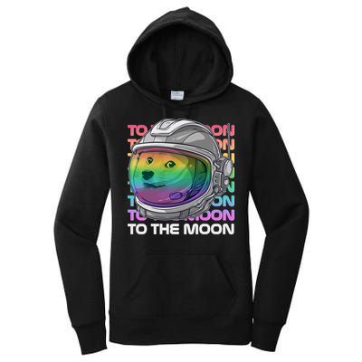 To The Moon Colorful Astronaut DOGE Cryptocurrency Women's Pullover Hoodie