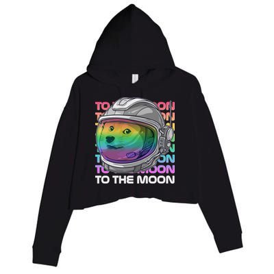 To The Moon Colorful Astronaut DOGE Cryptocurrency Crop Fleece Hoodie