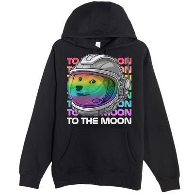 To The Moon Colorful Astronaut DOGE Cryptocurrency Premium Pullover Hoodie