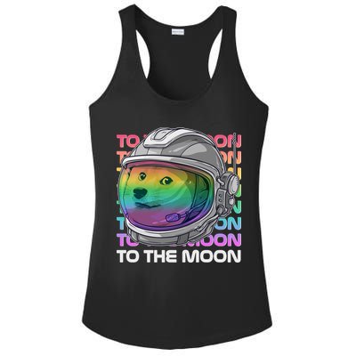 To The Moon Colorful Astronaut DOGE Cryptocurrency Ladies PosiCharge Competitor Racerback Tank