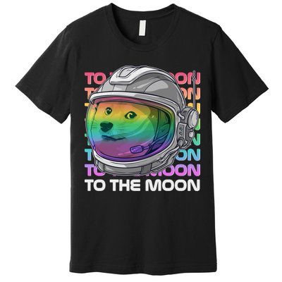 To The Moon Colorful Astronaut DOGE Cryptocurrency Premium T-Shirt