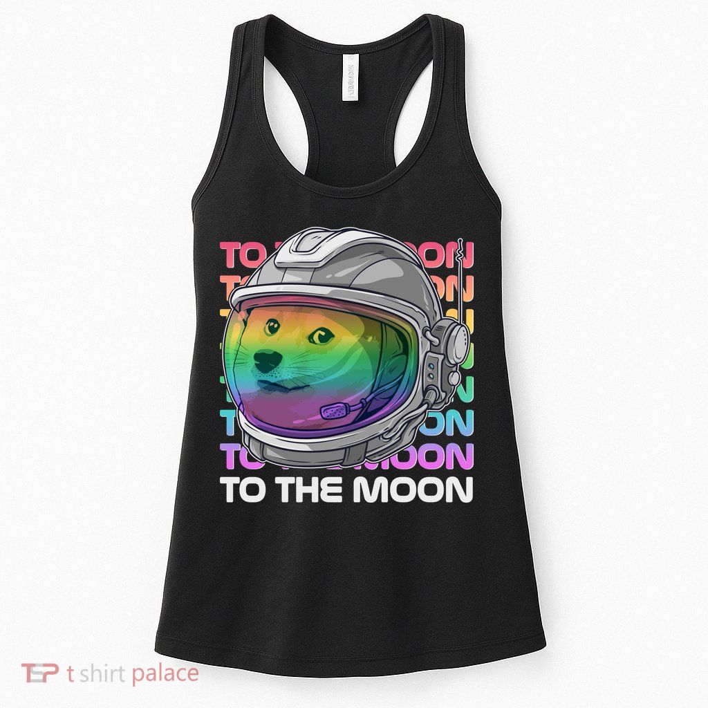 To The Moon Colorful Astronaut DOGE Cryptocurrency Womens Tank Top