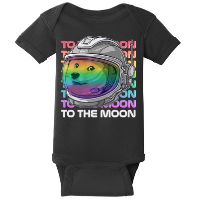 To The Moon Colorful Astronaut DOGE Cryptocurrency Baby Bodysuit