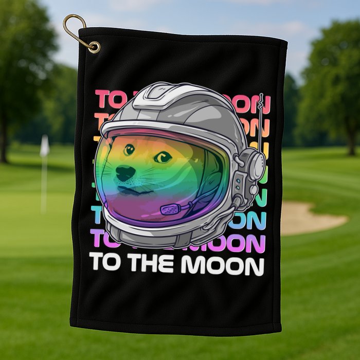 To The Moon Colorful Astronaut DOGE Cryptocurrency Golf Towel