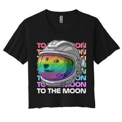 To The Moon Colorful Astronaut DOGE Cryptocurrency Crop Top