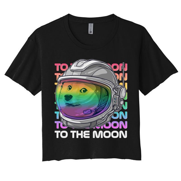 To The Moon Colorful Astronaut DOGE Cryptocurrency Crop Top