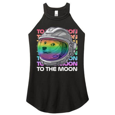 To The Moon Colorful Astronaut DOGE Cryptocurrency Women's Perfect Tri Rocker Tank