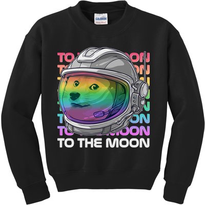 To The Moon Colorful Astronaut DOGE Cryptocurrency Kids Sweatshirt